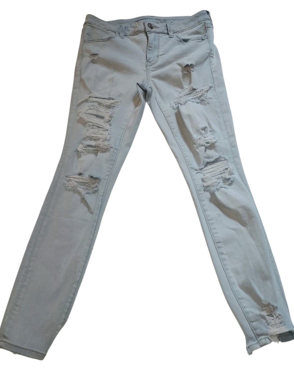 American Eagle Skinny Jeans Womens 10 Light Blue Ripped Distressed Stretch